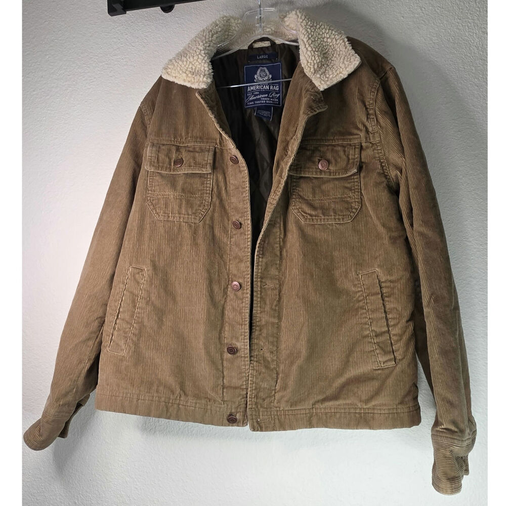 Tan American Rag Women’s Sherpa Corduroy Jacket Sherpa Lined Collar Button Up